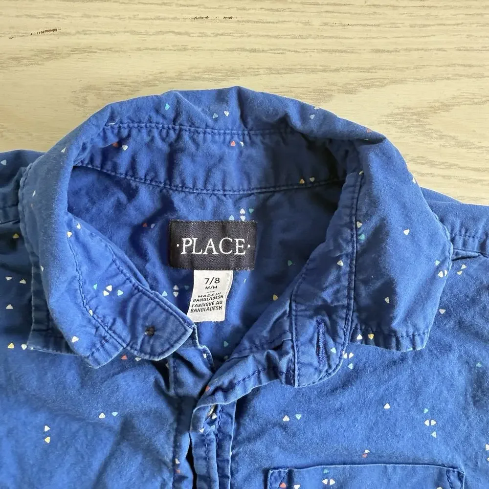 The Children’s Place Boys Poplin Button Up Blue Shirt Size Medium 7/8